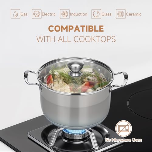 Ohtomber 8 Quart Stock Pot - Stainless Steel Large Cooking Induction Pot with Lid for Pasta, Soup, Spaghetti, Nonstick Thick Base Deep Stockpot, Kitchen Cookware for Stew, Simmer, Boiling, Canning