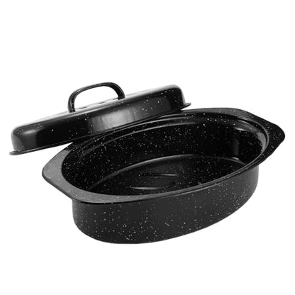 13” Granite Roasting Pan,Enameled Oval Roasting Pan with Domed Lid, Oval Turkey Roaster Pot, Broiler Pan Great - For Roasted Turkey, Chicken, Lamb, Vegetables 2026 Update