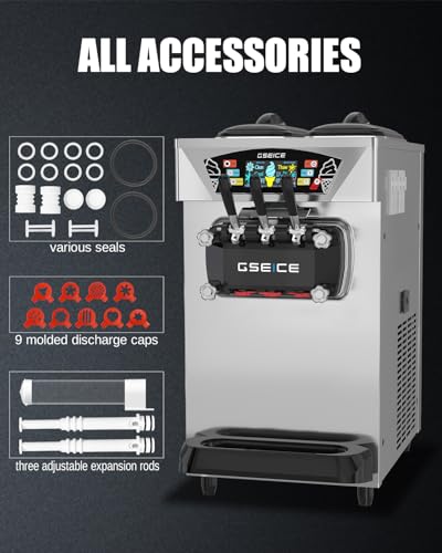 Commercial Ice Cream Maker, 6.8-8.4 Gal/H, 2 * 8L Hopper 110V Countertop Soft Serve Ice Cream Machine, 3 Flavors Puffing Alarm Pre-Cooling For Shops Cafes Dessert Stores, Auto Clean & Touch Screen