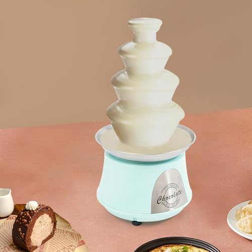 GDIFLS 4-Tier Chocolate Fountains Blue - Commercial Chocolate Melter with Stainless Steel Basin, 110V Party Fondue Fountain for Weddings, Birthdays & Events (Baby Blue, 17" Height) (BABY BLUE)