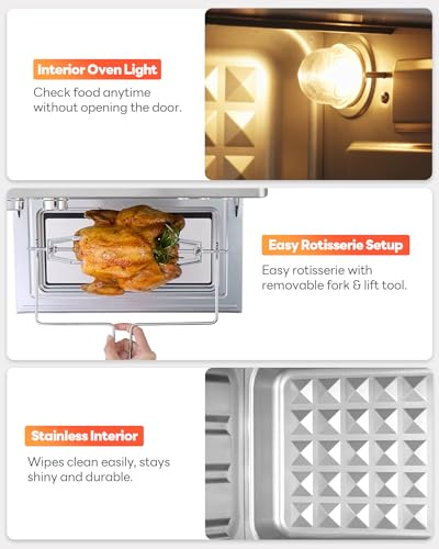 28QT Air Fryer Toaster Oven Combo, Large 12-in-1 Convection Countertop Oven with Next-Gen HeatWave Convection, 3-Layer Cooking, Rotisserie for Chicken, Fits 11" Pizza, All Accessories, Silver-tone