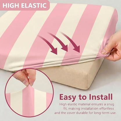 CALBODE 8 Pcs Stretch Striped Seat Cushion Covers, Pink&Beige, Cover Only