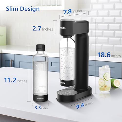 Philips Sparkling Water Maker ADD4901BKOQ/37, Plastic Soda Streaming Machine with Quick Twist Bottle, 1L BPA free PET Carbonating Bottle, Soda Maker Compatible with 60L CO2 Carbonator (NOT Included)