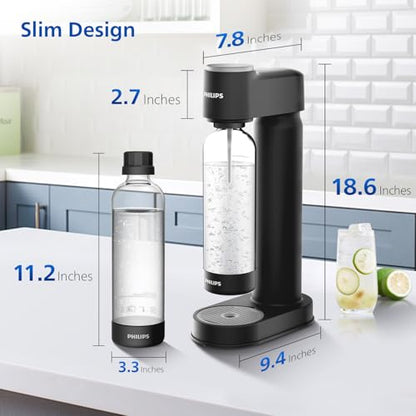 Philips Sparkling Water Maker ADD4901BKOQ/37, Plastic Soda Streaming Machine with Quick Twist Bottle, 1L BPA free PET Carbonating Bottle, Soda Maker Compatible with 60L CO2 Carbonator (NOT Included)