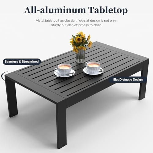 KHOLH 4 Piece Modern Aluminum Patio Furniture Set, Outdoor Patio Sectional Conversation Metal Seating Sets with Olefin Cushion and Coffee Table