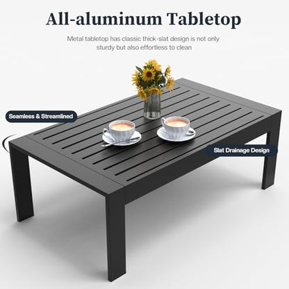 KHOLH 4 Piece Modern Aluminum Patio Furniture Set, Outdoor Patio Sectional Conversation Metal Seating Sets with Olefin Cushion and Coffee Table