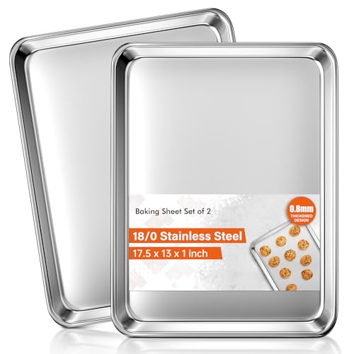 Baking Sheet Set of 2, Commercial Grade Stainless Steel Cookie Sheets for Baking, 18 x 13 Inch Thicker Large Baking Pans Oven Tray, Warp Resistant Nonstick Half Sheet Pan, Nontoxic & Heavy Duty