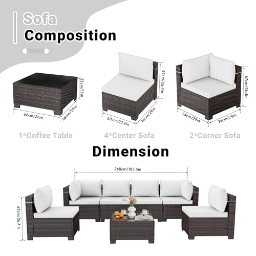 LAFWLL 7 Pieces Outdoor Patio Furniture Sets,Rattan Conversation Sectional Set,Manual Weaving Wicker Patio Sofa with Tea Table
