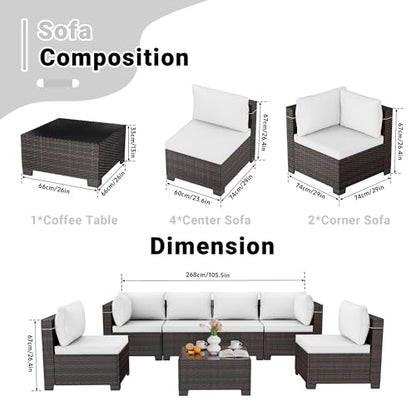LAFWLL 7 Pieces Outdoor Patio Furniture Sets,Rattan Conversation Sectional Set,Manual Weaving Wicker Patio Sofa with Tea Table