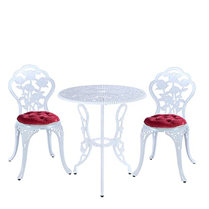 Mandolin White Rose Cast Aluminum 5 Piece Patio Dining Bistro Set