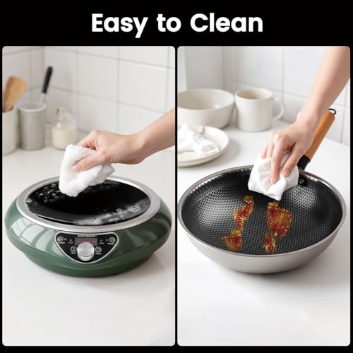 ABngdun Concave Induction Wok Cooktop, 1700W 120V Portable Induction Burner Electric Hot Plate (Cooktop with Stainless Steel Wok)