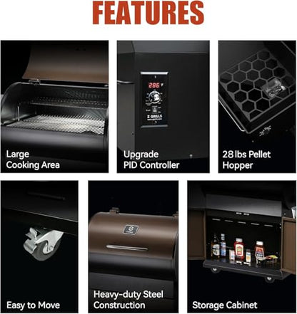 Z GRILLS 2026 Upgrade Wood Pellet Grill Smoker with PID Control, Built-in Storage Cabinet, Rain Cover, 700 sq. in Cooking Area for Outdoor BBQ, Smoke, Bake and Roast