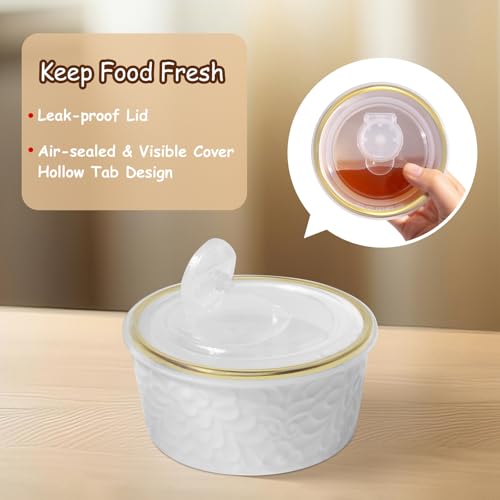 6 Sets Ramekins Oven Safe with Lids, 8 OZ Creme Brulee Ramekins Embossed Flora White Ceramic Ramekin Baking Dish for Souffle Custard Dips Soup Small Bowls for Dessert Appetizers Meal Prep Thanksgiving Christmas Gift