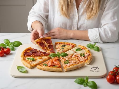 Pizza Stone for Oven & Grill, 15 x 12" x 0.6" Thick Large Baking Stone for Artisan Bread & Homemade Baking, RV Oven, Cordierite Stone by GRILL FAMILY