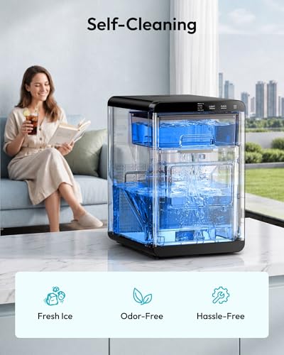 EUHOMY Nugget Ice Maker Countertop, 44lbs/24H, Ready in 7-10Mins, Black