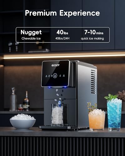 ecozy Nugget Ice Makers Countertop 40lbs Per Day, Touchless Ice Dispenser