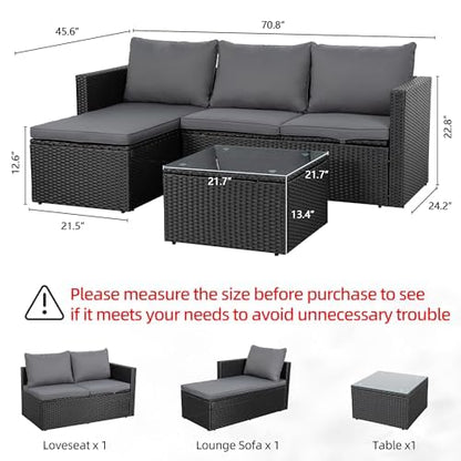 Shintenchi 4 Pieces Patio Furniture Sets, Outdoor Sofa Patio Sectional Sets All Weather, 2-in-1 Wicker Rattan Seating Sofa Couch with Cushions & Coffee Table for Yard, Garden, Porch, Poolside (Gray)