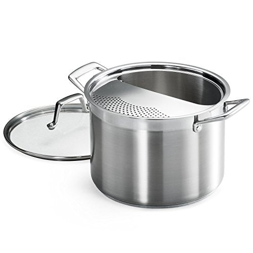 Tramontina Lock & Drain Stainless Steel 8-Quart Pasta Pot with Lid and Strainer