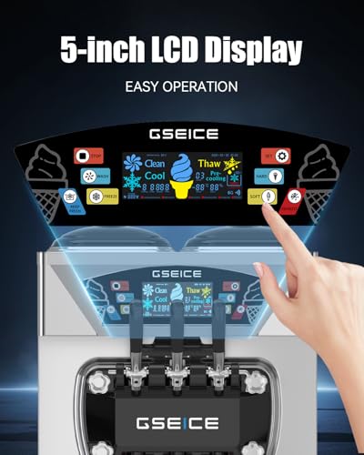 Commercial Ice Cream Maker, 6.8-8.4 Gal/H, 2 * 8L Hopper 110V Countertop Soft Serve Ice Cream Machine, 3 Flavors Puffing Alarm Pre-Cooling For Shops Cafes Dessert Stores, Auto Clean & Touch Screen