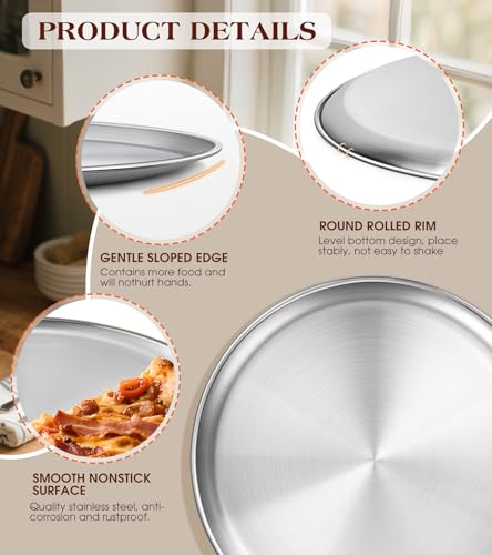 Yuiicaov Stainless Steel Pizza Pan 12 inch, Pizza Pan for Oven, Steel Pizza Tray, Thick Round Pizza Plate Pizza Baking Sheet, Easy Clean & Dishwasher Safe, Set of 1