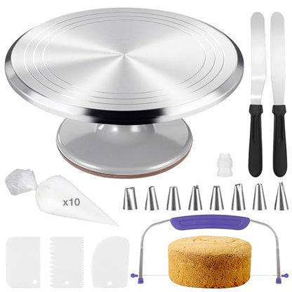 12 Inch Cake Turntable Decorating Stand with Aluminum,Cake Turntable Decorating Kit,Rotating Cake Stand Cake Spinner Stand Leveler Set Pastries Decorations Cake Turner Table Tools
