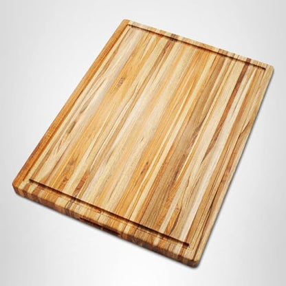 Teakhaus Carving Board with Juice Groove - Small (S) Teak Wood Cutting Board 14”L x 10”W x 1” Thick - Lightweight, Sustainably Harvested & FSC Certified - Knife Friendly with Beeswax Oil Finish
