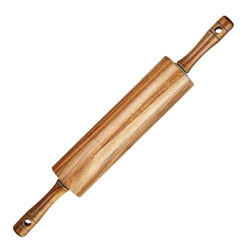 KARRYOUNG Acacia Wood Rolling Pin for Baking, Kitchen Dough Roller With Handles, Rodillo Para Masa, Rolling Pin for Dough, Pizza,Bread, Fondant & Tortilla