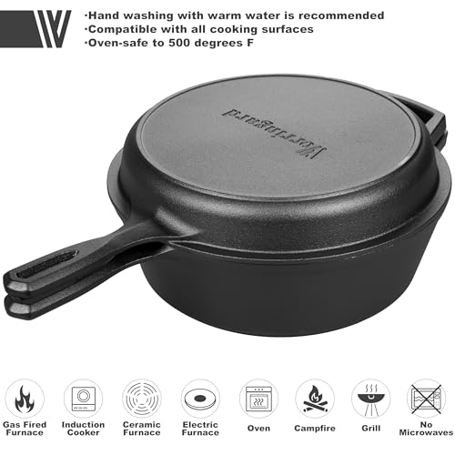VORRINGARD Pre-seasoned Cast Iron Double Dutch Oven Pot with Skillet Lid, for Bread Baking, Outdoor, Campfire Cooking, 3 Quart