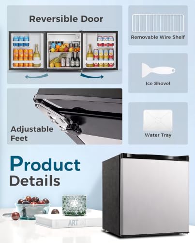 Feelfunn 1.7 Cu.Ft Mini Fridge with Freezer, Small Refrigerator, Silver