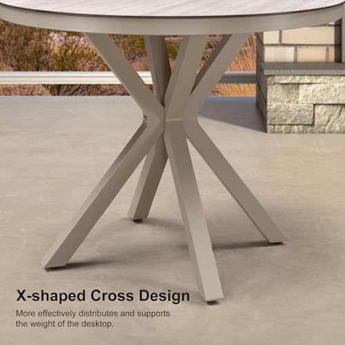 PURPLE LEAF 5 Pieces Round Dining Set Patio Aluminum Modern Round Table and Wicker Chairs with Cushions for Kitchen Porch Garden Outdoor Furniture Sets, Champagne