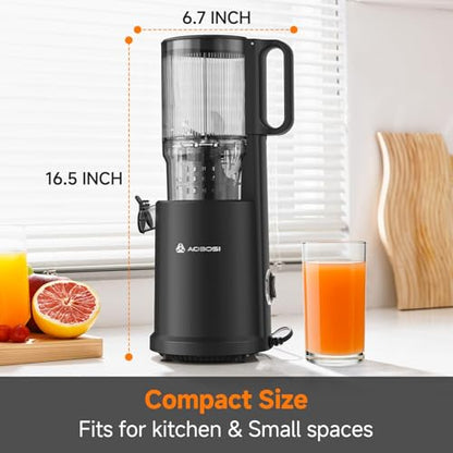 Cold Press Juicer Machines with 5.4" Wide Feed Chute, Slow Masticating Juicer Extractor for Whole Fruits & Vegetables, Quiet Motor, Easy to Clean with Brush, High Juice Yield, Black