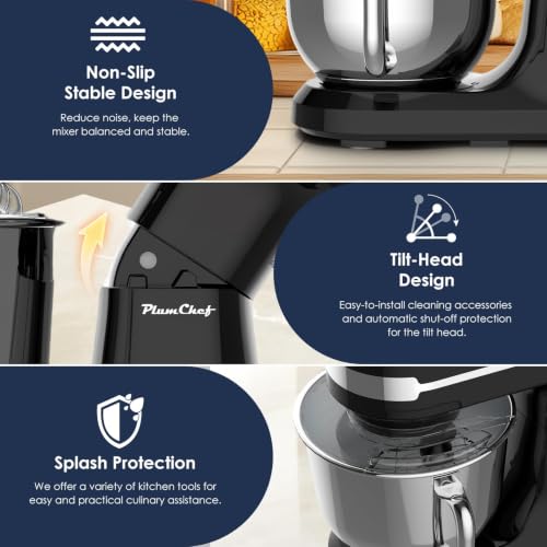 gapalilo 5.5QT Stand Electric Mixer, 12-Speed Kitchen Mixer with Tilt-Head, Stainless Steel Bowl Dough Mixer, Egg Whisk, Dough Hook & Beater Included, Idea for 3-5 Family (Black)