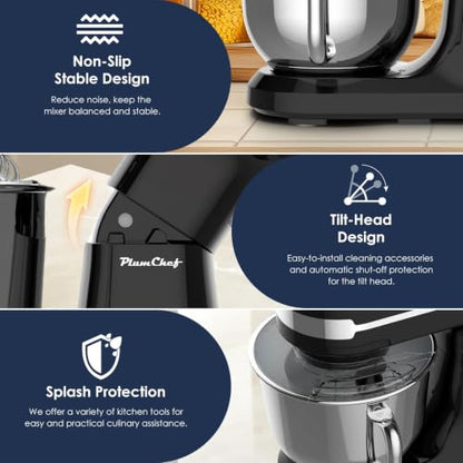 gapalilo 5.5QT Stand Electric Mixer, 12-Speed Kitchen Mixer with Tilt-Head, Stainless Steel Bowl Dough Mixer, Egg Whisk, Dough Hook & Beater Included, Idea for 3-5 Family (Black)