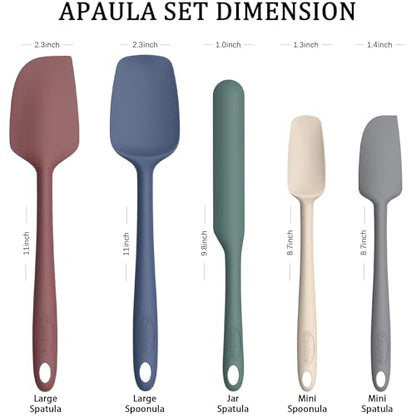 Coukre Silicone Spatula Set of 5,High Temperature Resistant, Food Grade Silicone, Dishwasher Safe, for Baking, Cooking (Pure Colorful A)