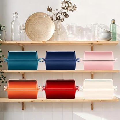 Wildone Enameled Cast Iron Bread Loaf Pan with Lid, 9x5 Sourdough Baking Pans for Homemade Bread, Cake, Meatloaf, Even Heating Bread Pans, 2-Piece Set, Pink