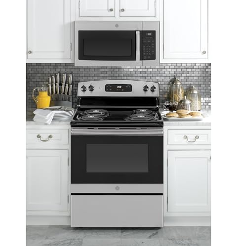 GE 30" Over-the-Range Microwave, 1.6 Cu. Ft., 1000 Watts, 300 CFM Hood Vent, LED Lighting, Auto Defrost, Easy Mount Install, Stainless Steel, JVM3160RFSS