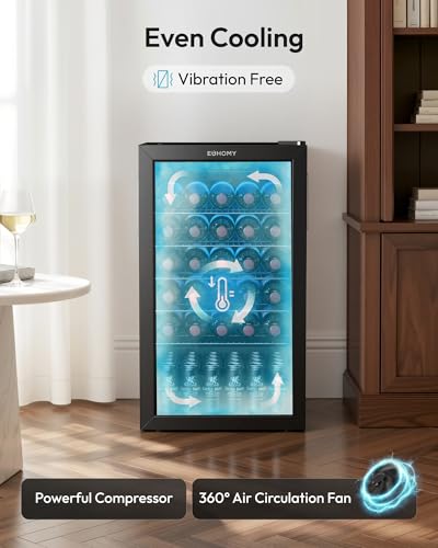 EUHOMY 125 Can Wine Cooler Refrigerator, Wine Fridge Glass Door, Black