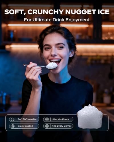 Silonn Nugget Ice Maker Countertop with App & Voice Control, 44lbs/24H Pebble Ice Machine, 3L Water Tank, Self Cleaning Sonic Ice Maker, Soft Chewable Ice for Home, Kitchen, Party