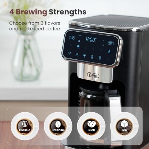 Gevi Touchscreen 12-Cup Coffee Maker, Bold & Iced Brew, Glass Carafe