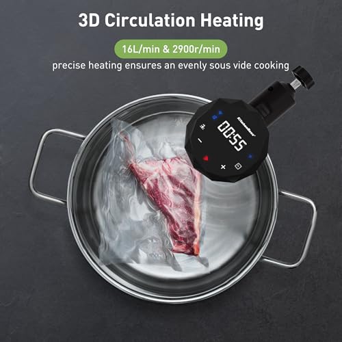 KitchenBoss Wifi Sous Vide Machine: Ultra-quiet Sous Vide Cooker Immersion Circulator APP Control, IPX7 Waterproof Stainless Steel 1100W Professional Sous Vide Precision Cooker, Black (G300PT)