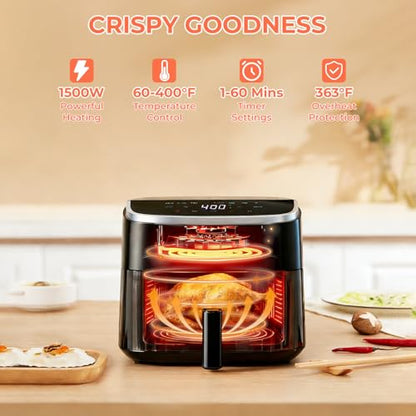 DUMOS Air Fryer, 4QT Nonstick Airfryer with 8 Presets Visual Window