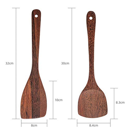 MyFurtive Wooden Spatulas - Eco-Friendly, Durable & Ergonomic Kitchen Utensils - Non-Scratch Cooking Tools for Stirring, Flipping & Serving - Set of 2 (12.8” & 12”)