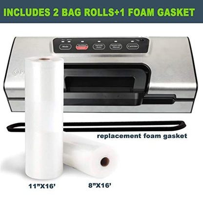 Potane Precision Vacuum Machine,Pro Food Sealer with Built-in Cutter and Bag Storage(Up to 20 Feet Length), Both Auto Manual Options,2 Modes,Includes 2 Bag Rolls 11”x16’ and 8”x16’,Compact Design