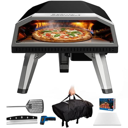 ECOWELL 12 inch Gas Pizza Oven Outdoor Propane, Portable Pizza Oven with Stone, Stainless Steel Pizza Oven Indoor & Outdoor for Camping Backyard Party, Ignition Built-in, 12 min Fast Heating