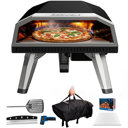 ECOWELL 12 inch Gas Pizza Oven Outdoor Propane, Portable Pizza Oven with Stone, Stainless Steel Pizza Oven Indoor & Outdoor for Camping Backyard Party, Ignition Built-in, 12 min Fast Heating