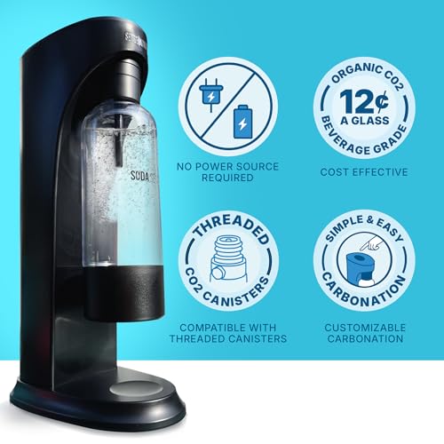SENSEation Soda Machine Kitchen Gadgets, New Home Essentials - Sparkling Water Maker Set With 1 Threaded CO2 Cartridge & Reusable Carbonation Bottle