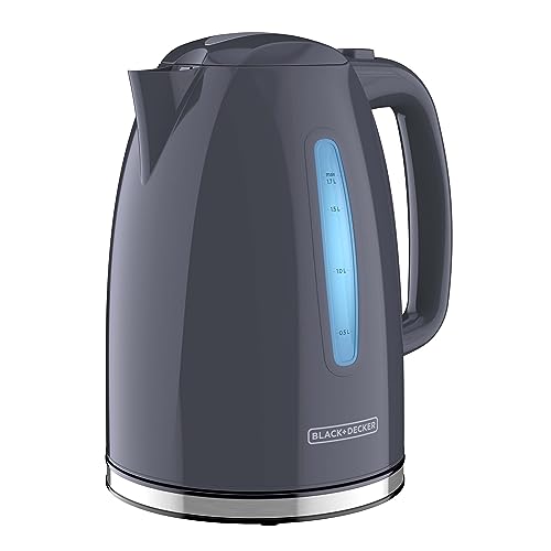 BLACK+DECKER 1.7L Cordless Electric Kettle, KE1555GY, Water Window, Rapid Boil, Auto Shutoff, Grey