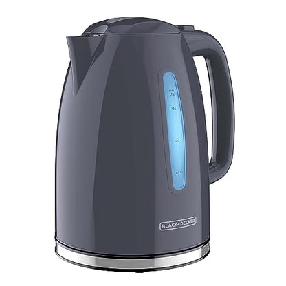 BLACK+DECKER 1.7L Cordless Electric Kettle, KE1555GY, Water Window, Rapid Boil, Auto Shutoff, Grey