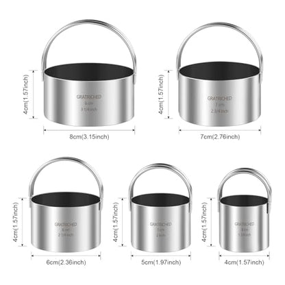 5 Pcs Professional Stainless Steel Cookie Cutters Set - Round Biscuit Cutter with Handle, Used for Making Cake, Fried Egg, Dumpling, Doughnut - Essential Baking Tools for Dough Preparation