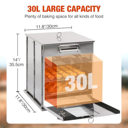 REDCAMP 14"H Foldable Camping Oven with 2 Tier Grill, Stainless Steel Portable Camping Stove for Baking Cinnamon Rolls, Breads and Muffins with Wood Burning Fire,Propane Stoves,Campers,Baking BBQ